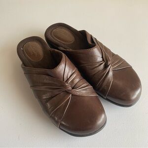 Clarks artisan brown leather slip on shoes